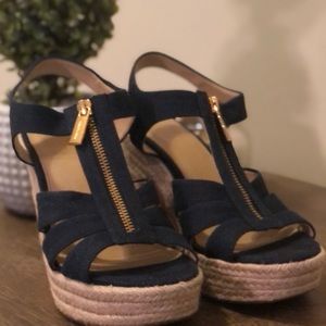 Berkley Logo Jacquard Wedge Sandal, Navy Blue, 6.5